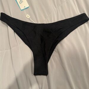 Beach Bunny Brand Black Ribbed Sydney Tango Bikini Bottom Size L NWT